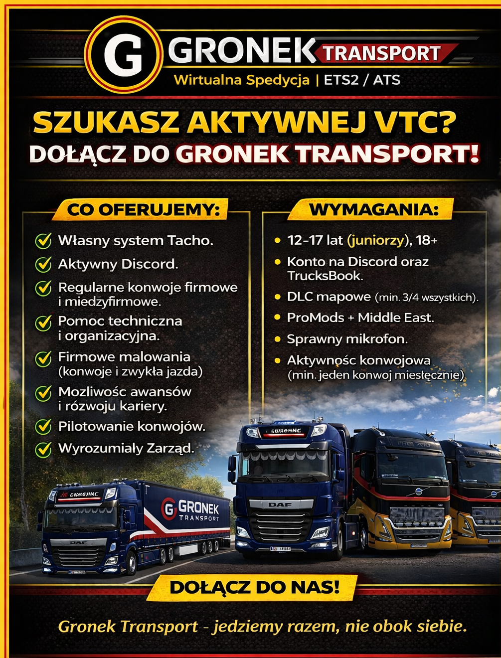 Rekrutacja Gronek Transport - Dołącz do naszej wirtualnej firmy transportowej ETS2/ATS
